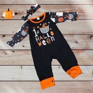 Sale !!!! Halloween Romper & Bowknot Set Babygirl